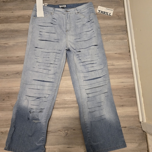 Thrill Denim - Super Distressed Wide Leg Jeans Size 20